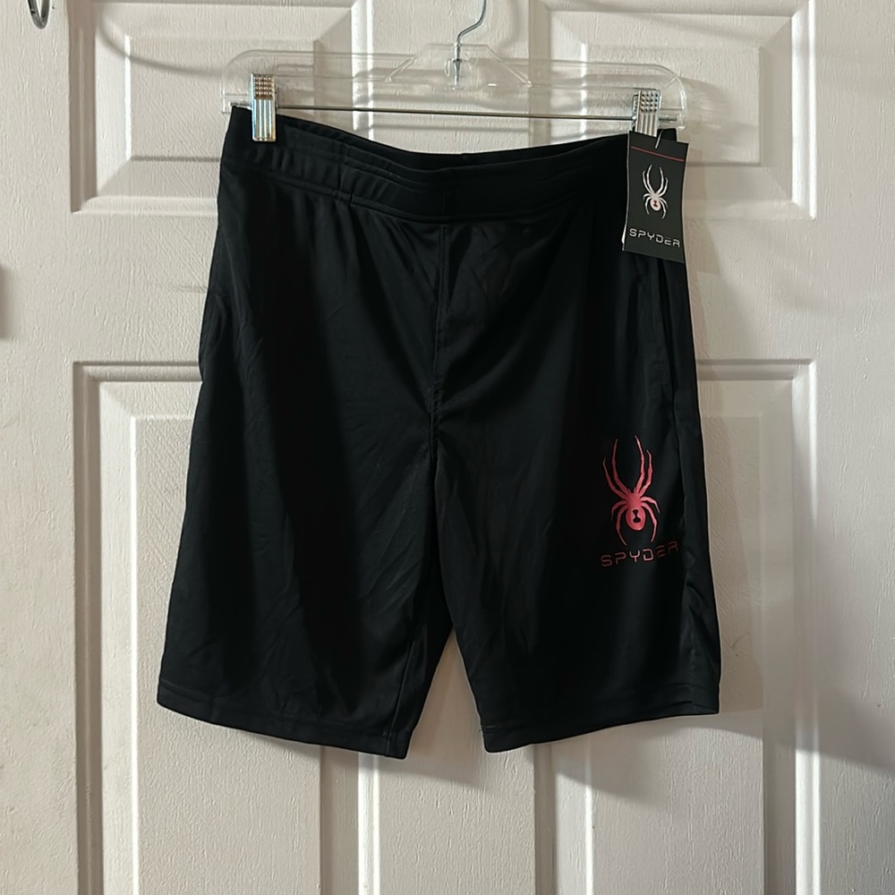 SPYDER BLACK/RED ATHLETIC SHORTS: NEW WITH TAGS: SIZE L (14/16)